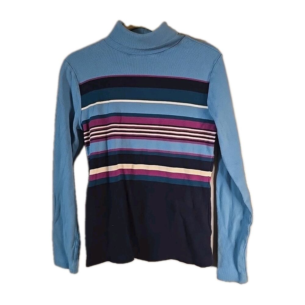 Vtg Y2k‎ L.A. Blues Blue Striped Turtleneck Preppy Pullover Sweater Womans Large
